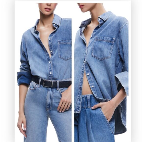 alice + olivia Tops - NEW Alice & Olivia Oversize Cotton Blend Denim Button-Up Shirt XL $ 330.00